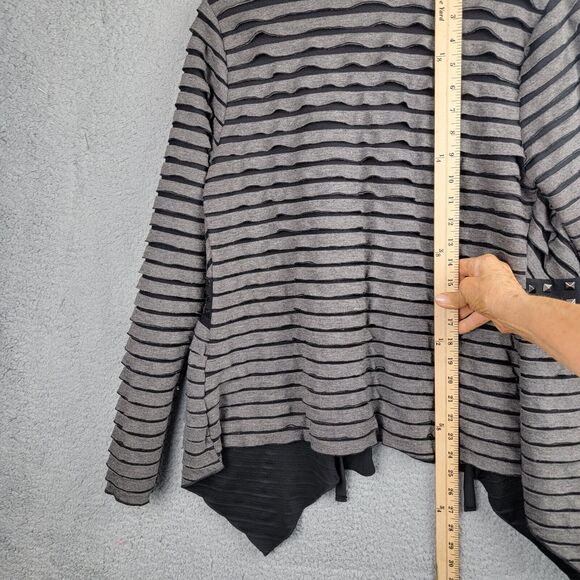 Le Grenier Waterfall Cardigan L Striped Black Gray Stud Embellished Statement - Picture 6 of 10